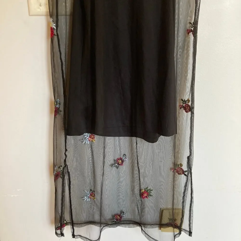 Art Class Girls XL Black Floral Embroidered Mesh Maxi Dress Whimsigoth Y2K Fairy